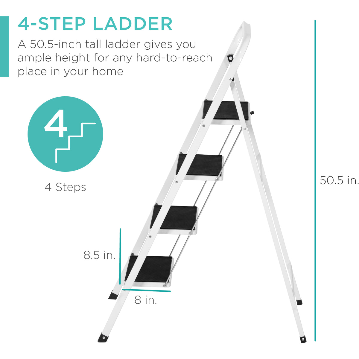 2 In 1 Non-slip 4 Step Ladder Folding Stool w/ Handrails 330Lbs Load Capacity 