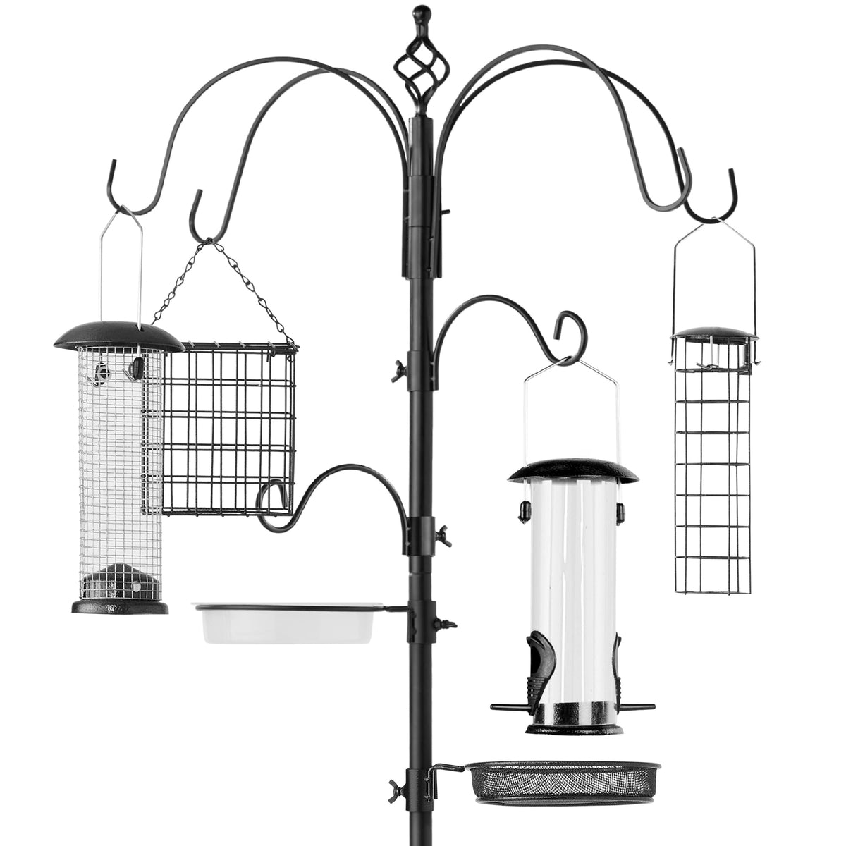 89in Bird Feeding Station Steel MultiFeeder Stand w/ 4 Feeders Best