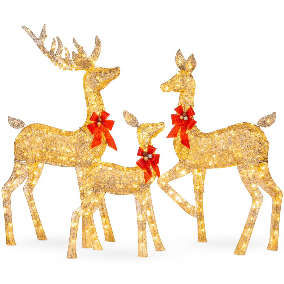 3Piece Lighted Christmas Deer Set Outdoor Decor with LED Lights Best