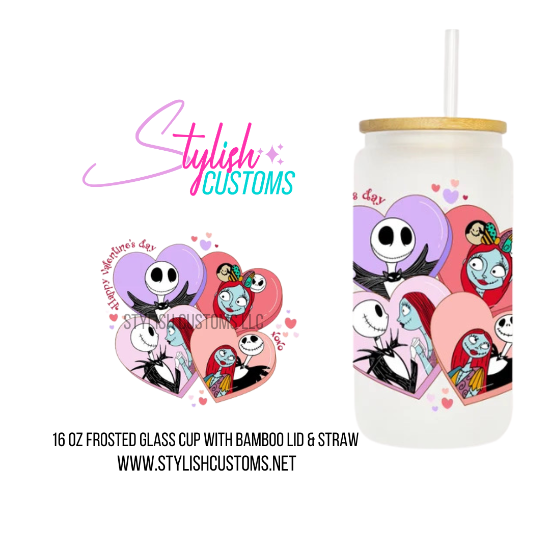 Jack Skellington Valentines 16oz Frosted Glass Stylish Customs Llc 1995