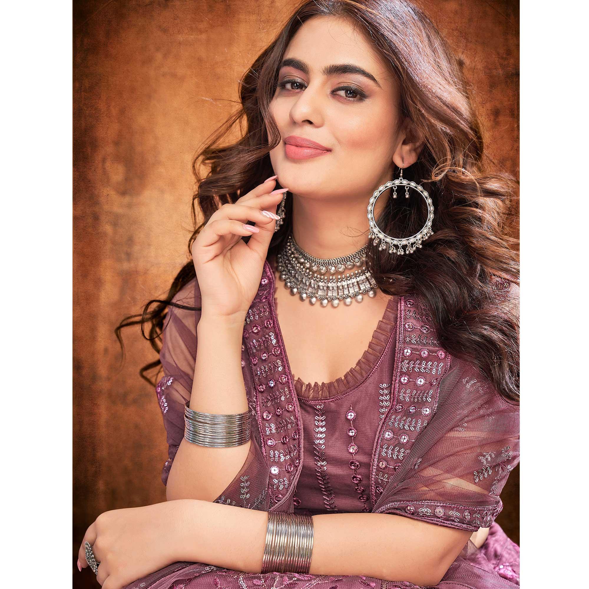 Pink Partywear Thread Sequence Soft Net Lehenga Choli - Peachmode