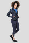 Breathable Printed Stretchable Gym Track Suit (Navy Blue) - Women