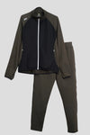 Fleece Stretchable Fitness Track Suit (Olive Black) - Women