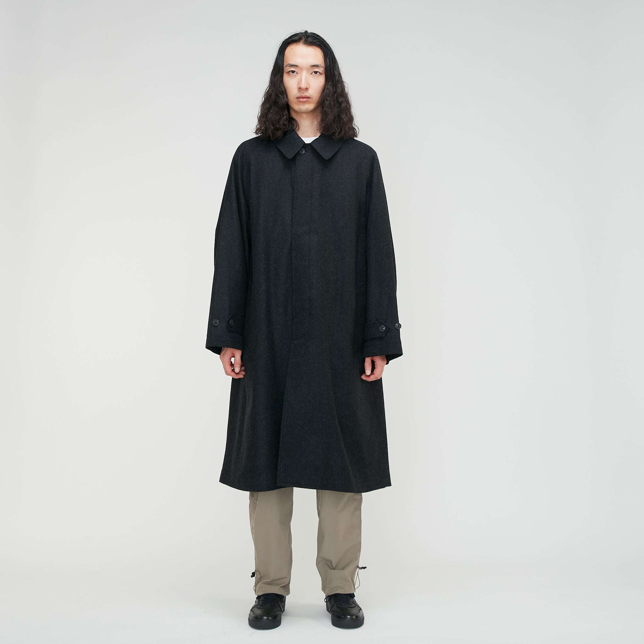 POLYPLOID】LONG COAT C -22AW- / BLACK MELANGE – ALIGN