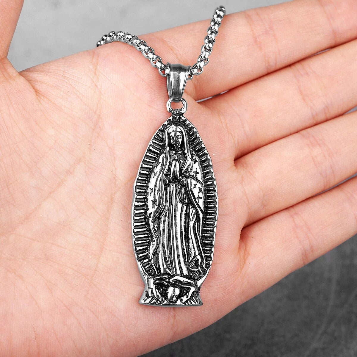 Virgin Mary Necklace white gold plated