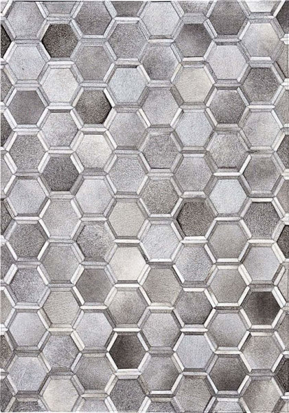 Madisons Gray Cowhide Area Rug 3d Hexagon Pattern Cowhide Patchwork