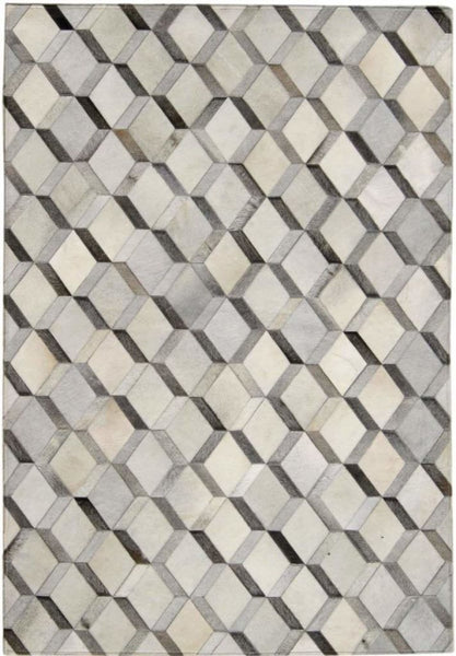 Madisons Grey 3d Diamond Pattern Cowhide Patchwork Rug