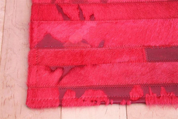 Must See Brilliant Red Area Rug In Cowhide Patchwork