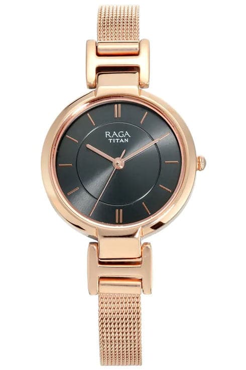 titan metal round womens watch