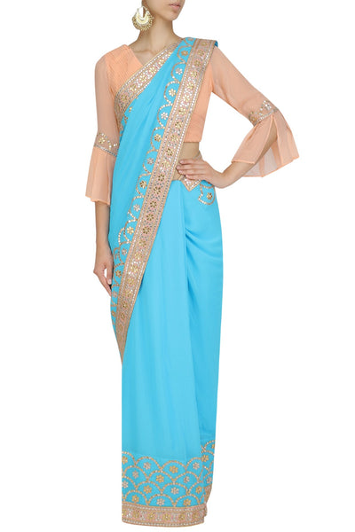 Buy Powder Blue Saree With Blouse And Petticoat by Designer PRIYAL PRAKASH  Online at