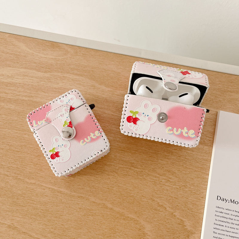 Pu Leather Rabbit Cute Airpods Case