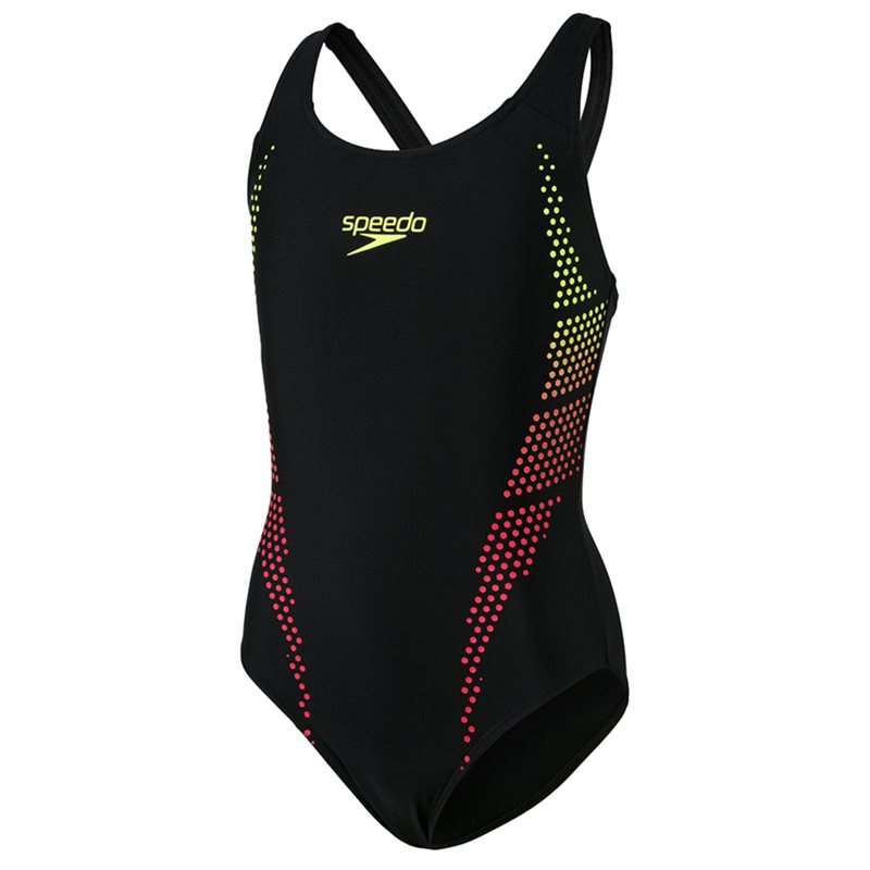 Speedo Plastisol Placement Muscleback Swimsuit Girls Black Fluo Ye