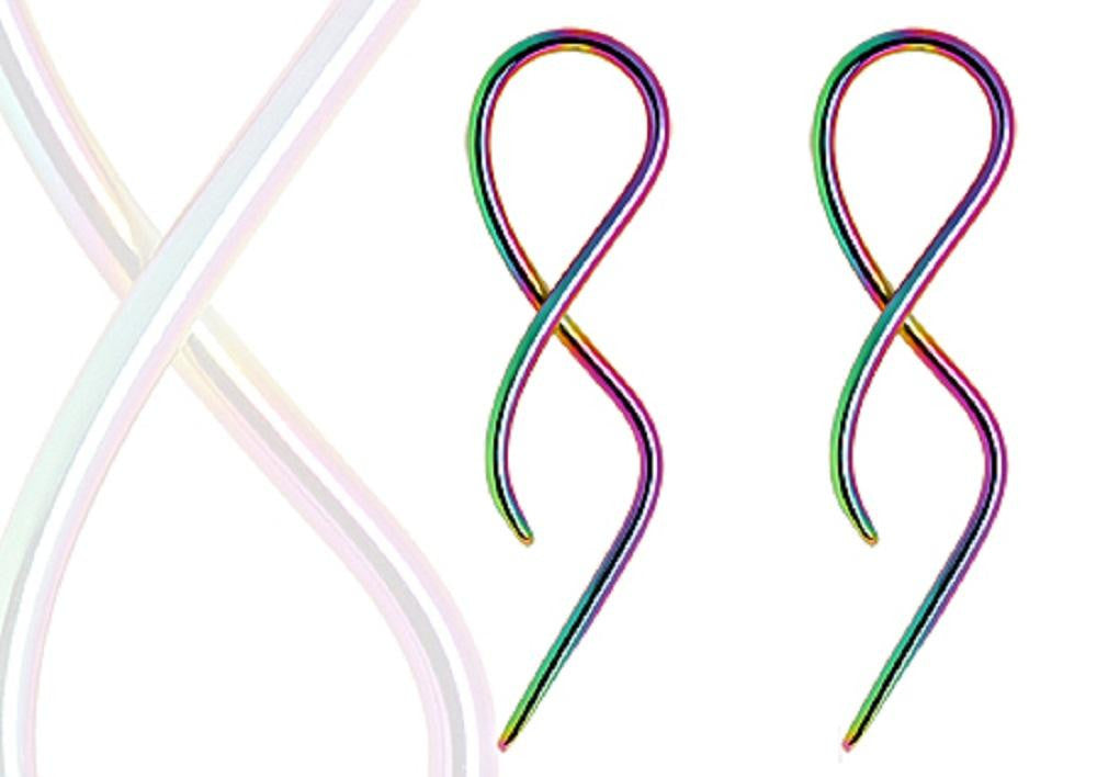 Earrings Rainbow PVD Plated Twisted Taper Uneven Ends Pair 10g