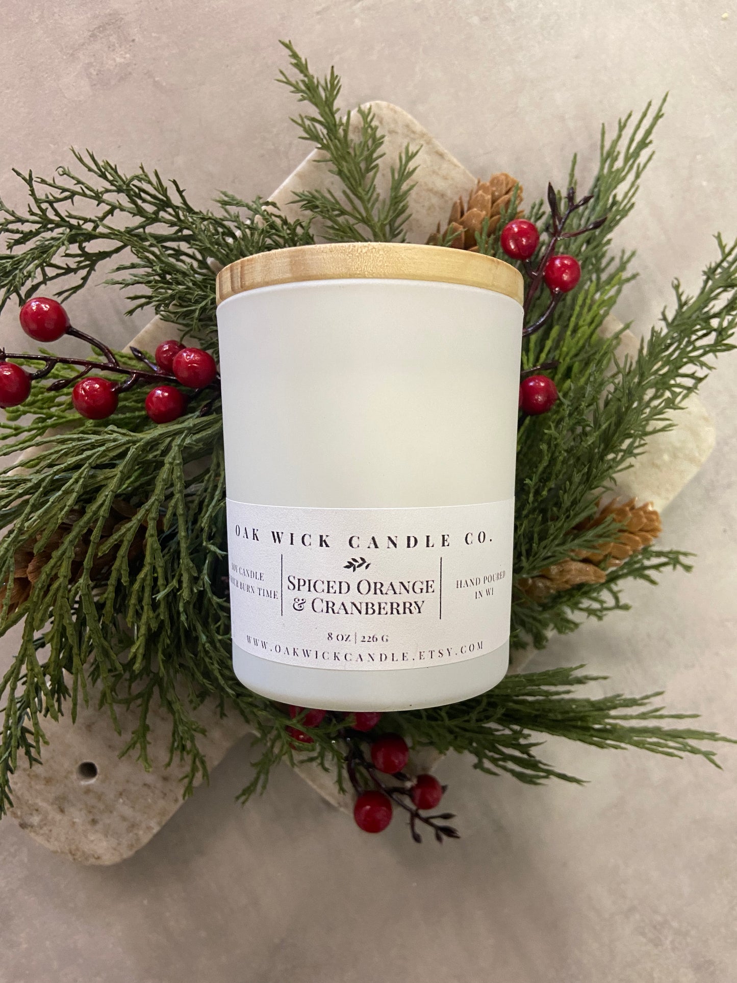 Matte White Candle - Spiced Orange + Cranberry