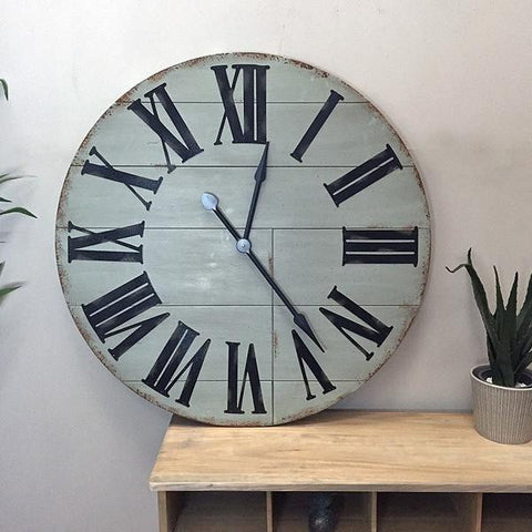Oversized Rustic Grey Wooden Wall Clock