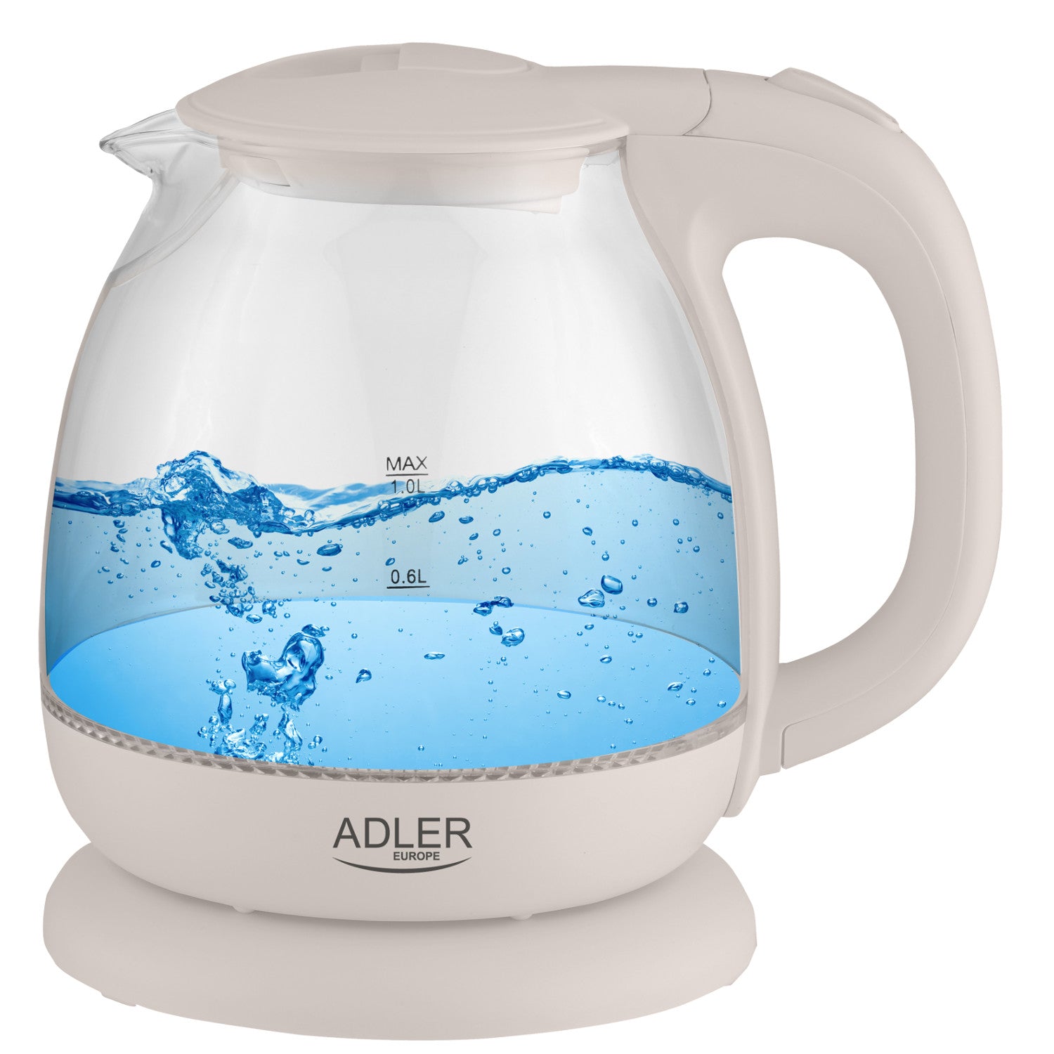 Adler AD Glazen waterkoker 1,0L voet, platte bodem Euroelectronics