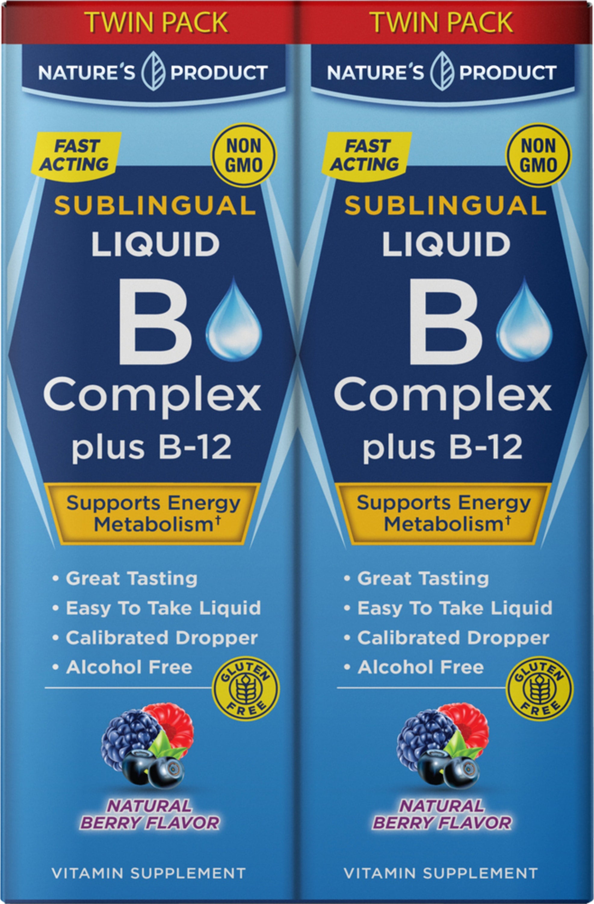 B Complex Liquid Plus B 12 Sublingual Natural Berry Twin Pack 1200 1884