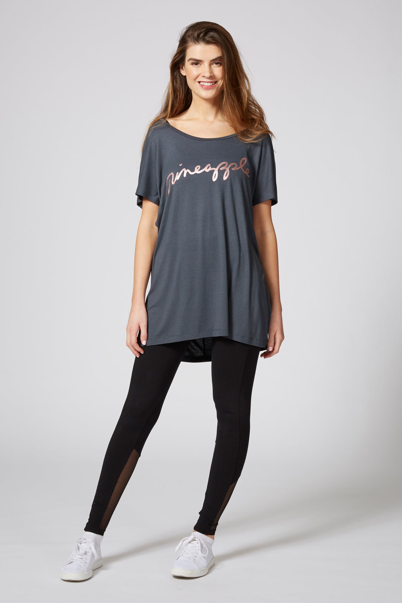 Pineapple Dancewear Women's Charcoal Script Slouchy T-Shirt