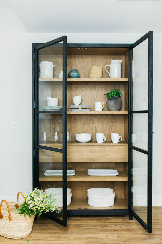 greige design shop + interiors black storage cabinet miles french market basket