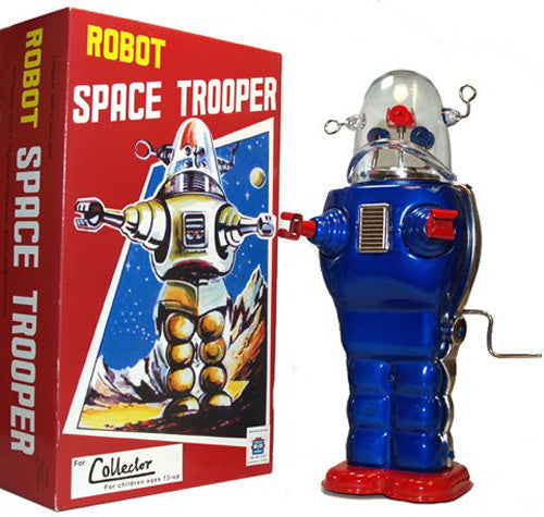 Robby the Robot Space Trooper Tin Toy Crank Wind BLACK 1950's Version