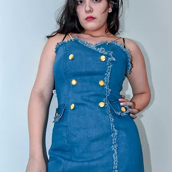 Vestido CHAIN ELIMA Jean elastizado maxi strapless