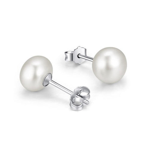 925 Sterling Silver 8-9mm Fresh Water Pearl Stud Earrings