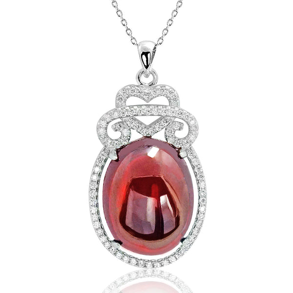 Precious Red Crystal CZ Silver Pendant Necklace