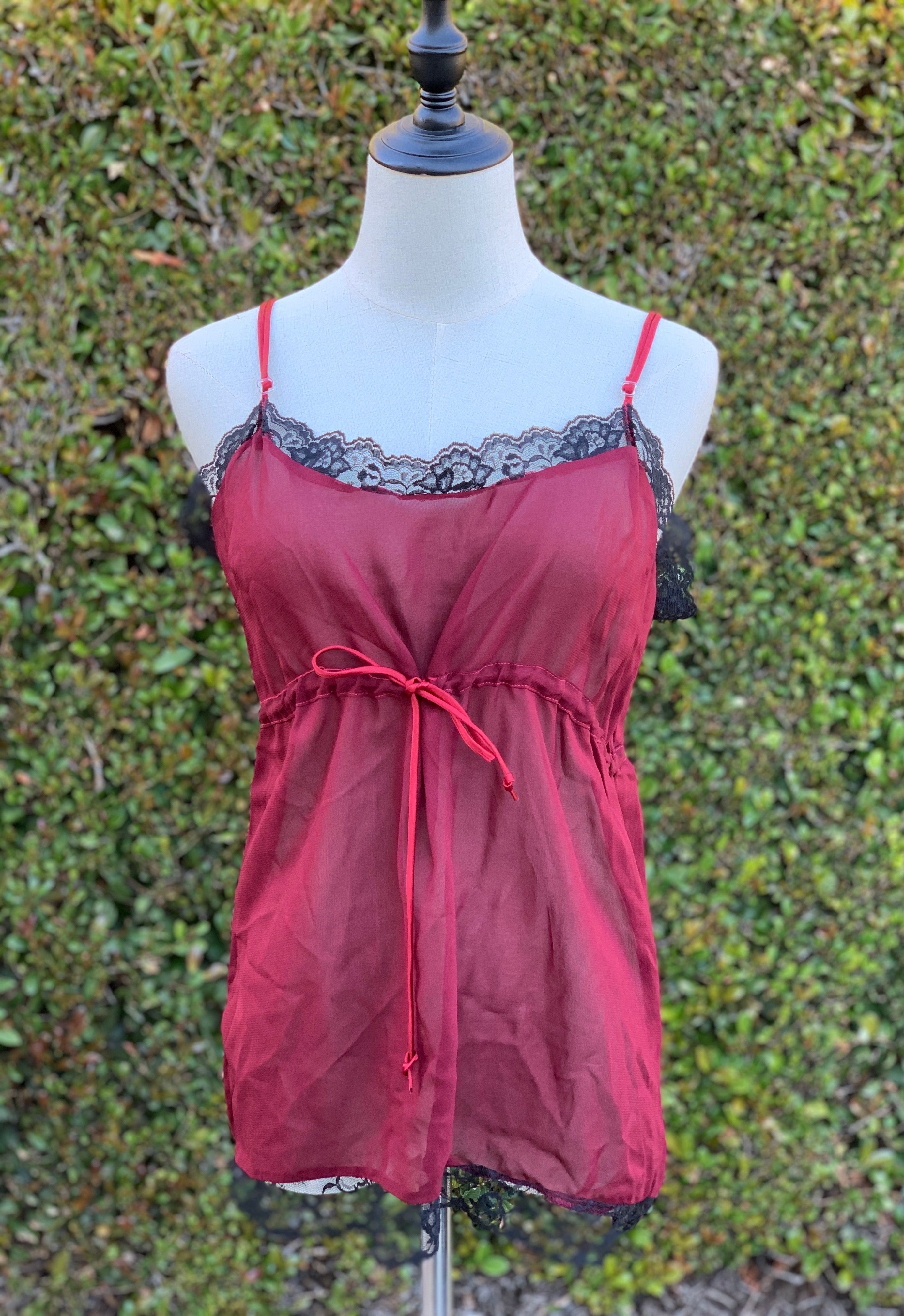 Red and Black Lace Lingerie with Waist String