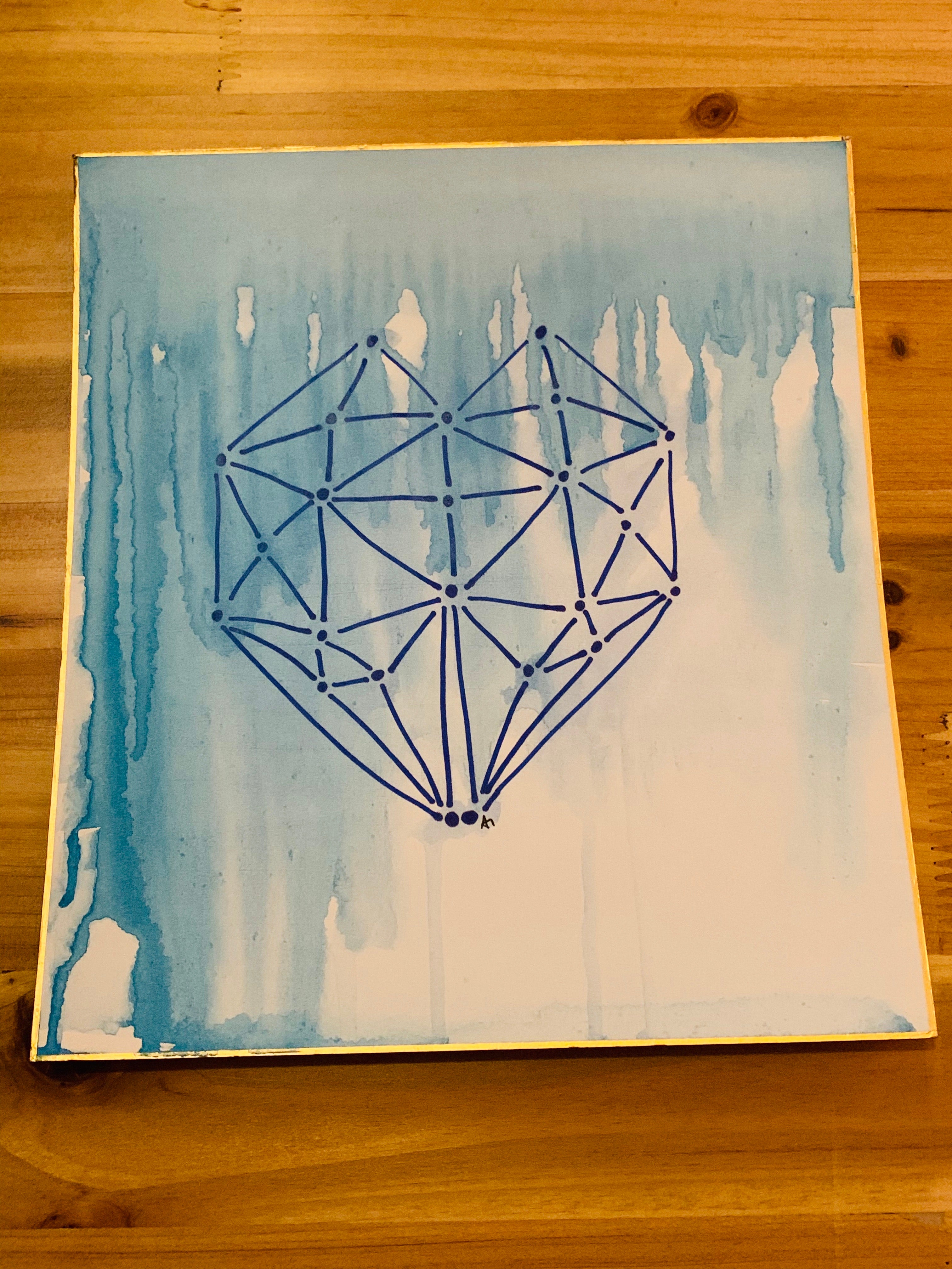 Geometric Blue Heart Painting by Ami Tung