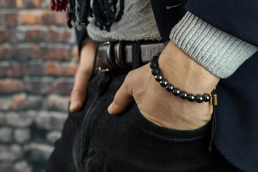 Vanacci hematite lockstone fragrance bracelet worn by a man