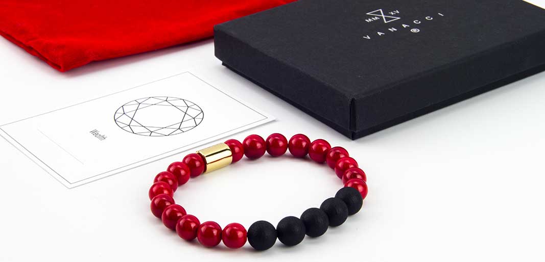 Chinese New Year bracelet with box, Wealth symbol card and red gift wrapping