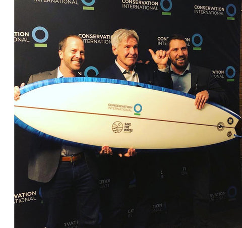 Harrison Ford, Nik Strong-Cvetich and Jack Kittinger of Conservation Int'l and Save the Waves