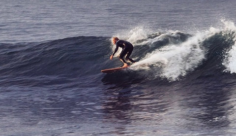 Martijn Surfing Baja California on a Ventana wooden surfboard