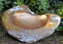 Teak Ground Bird Bath with Copper Inlay