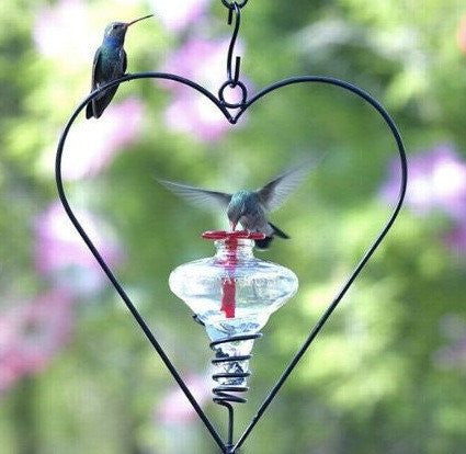 Glass Humming Bird Feeder on Heart