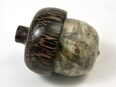 LV-3375 Buckeye Burl & Black Palm Acorn Pill Box, Engagement Ring Box-SCREW CAP