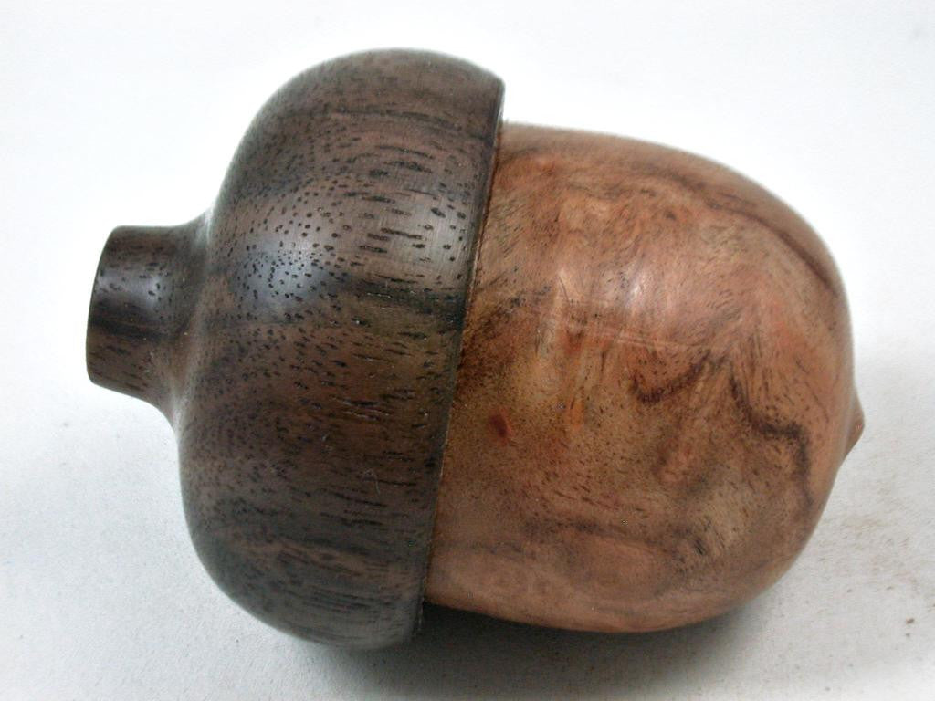 LV-3378 Camphor Burl & Walnut Acorn Pill Box, Engagement Ring Box-SCREW CAP
