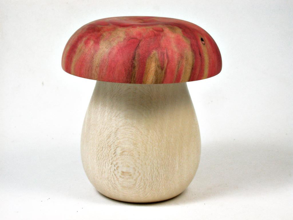 LV-3030 Holly & Flamed Box Elder Wooden Mushroom Trinket Box, Pill, Jewelry Box-THREADED