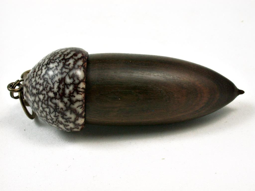 LV-2774 Lignum Vitae & Betelnut Acorn Pendant Box, Needlecase-SCREW CAP