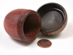 LV-3032 African Padauk & Tamboti Acorn Pill Box, Jewelry, Engagement Ring Box-SCREW CAP