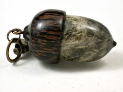 LV-3058 Buckeye Burl & Black Palm Acorn Box, Pill Holder, Compartment Pendant-SCREW CAP