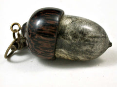 LV-3058 Buckeye Burl & Black Palm Acorn Box, Pill Holder, Compartment Pendant-SCREW CAP