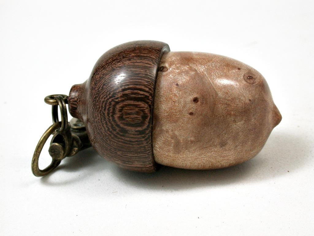 LV-2874 Sycamore Burl & Brown Ebony Acorn Pendant Box, Pill Fob, Charm-SCREW CAP