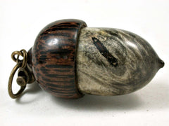 LV-3058 Buckeye Burl & Black Palm Acorn Box, Pill Holder, Compartment Pendant-SCREW CAP
