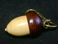 LV-1228 Boxwood & Cocobolo Acorn Box, Keychain, Pill Fob, Bag Charm, Pendant-SCREW CAP