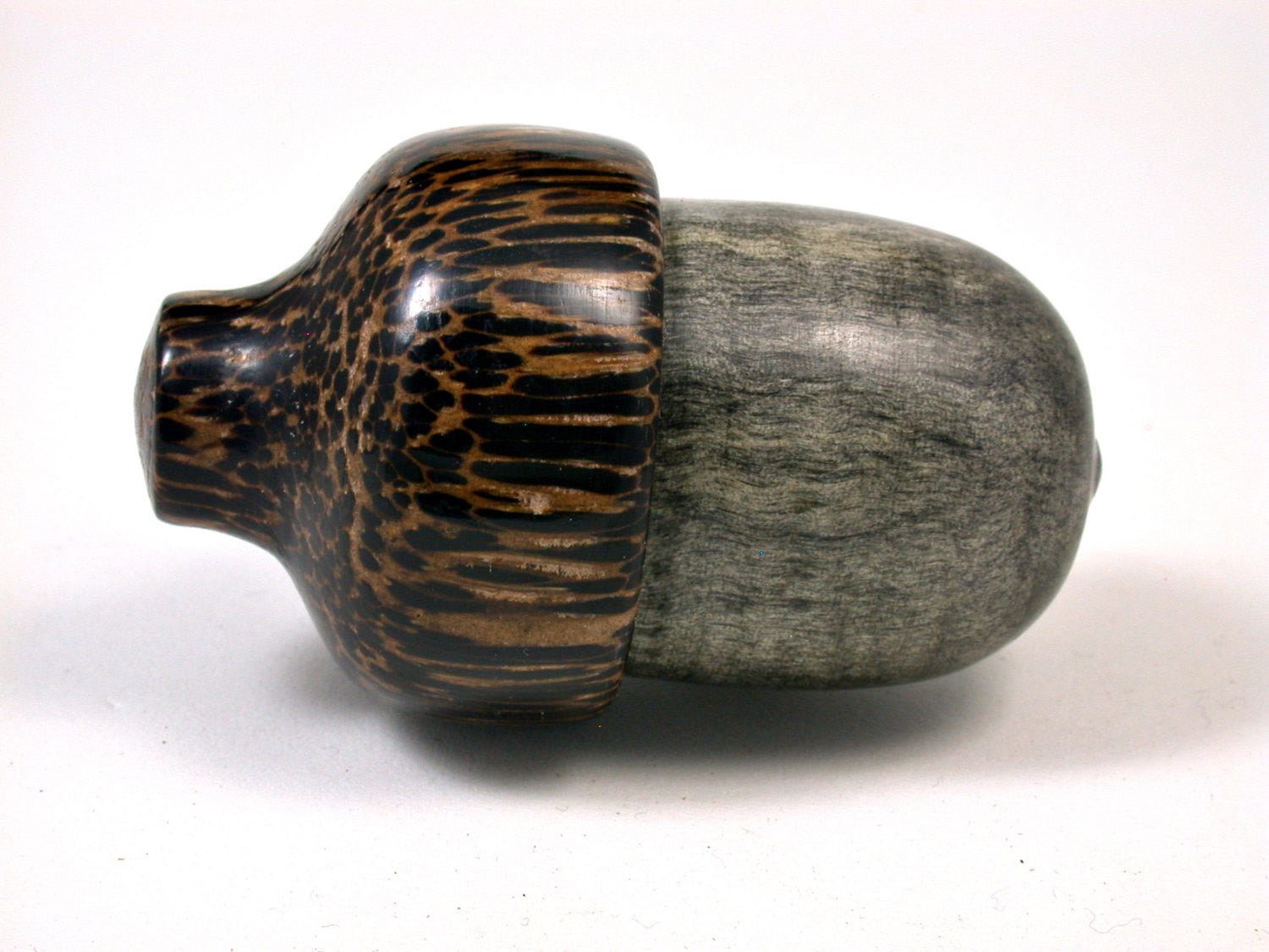 LV-1624 Curly Buckeye & Black Palm Wooden Acorn Trinket Box, Keepsake, Jewelry Box-SCREW CAP