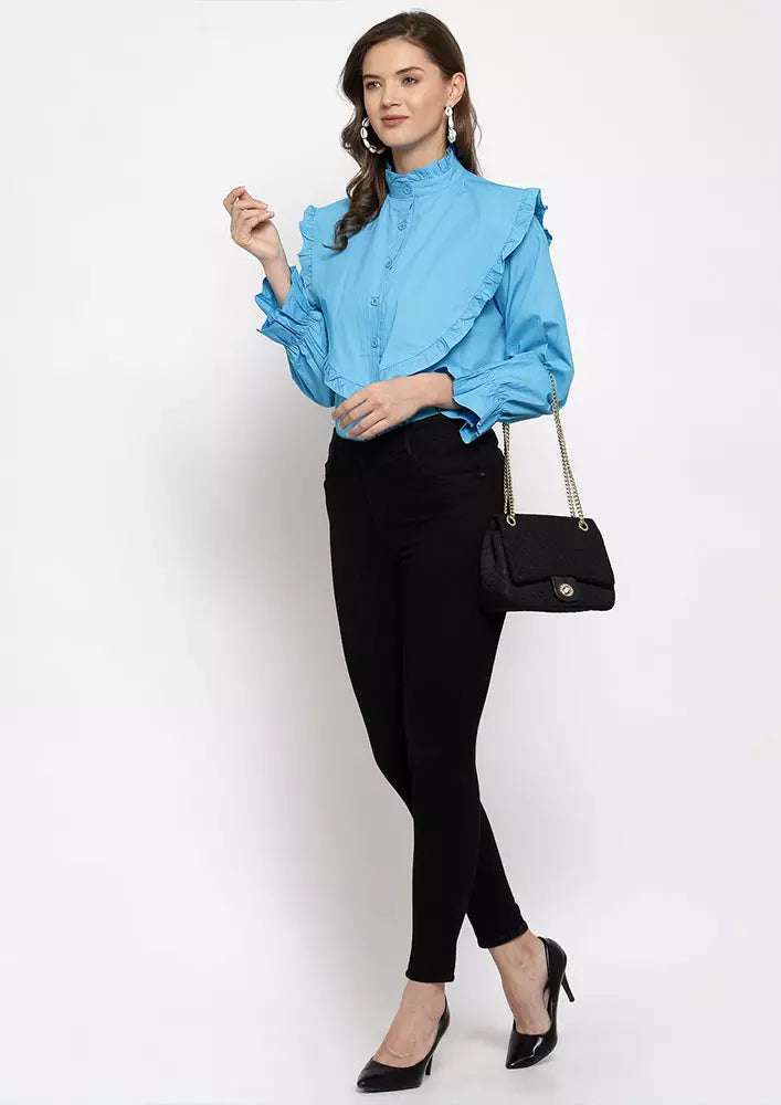 Women Full Sleeves Ruffle Shirt