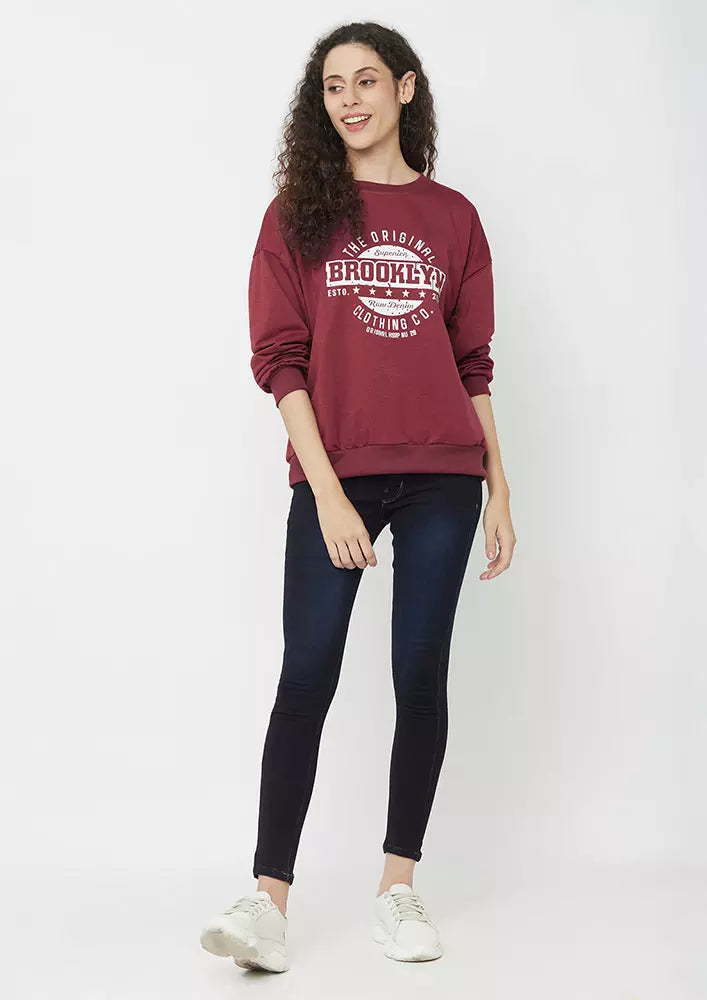 Slogan Printed Full Sleeves Oversize Sweatshirt