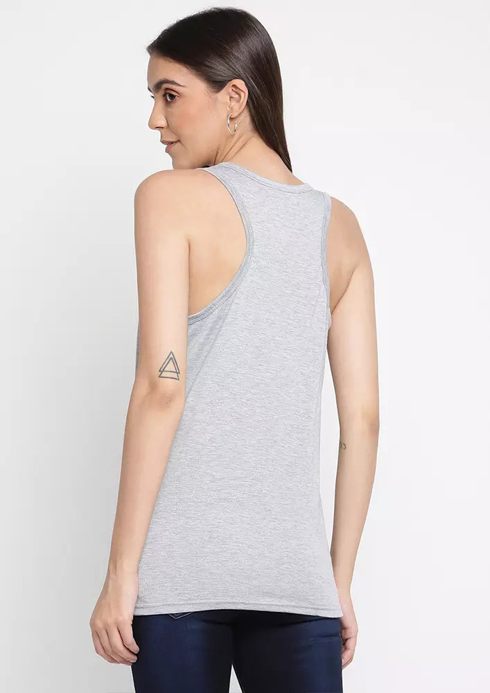 Grey Graphic-Print Tank Top