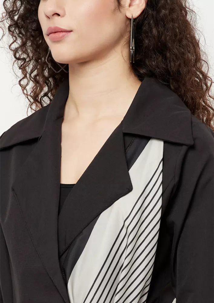 Black Long Trench Coat With Scarf And Belt